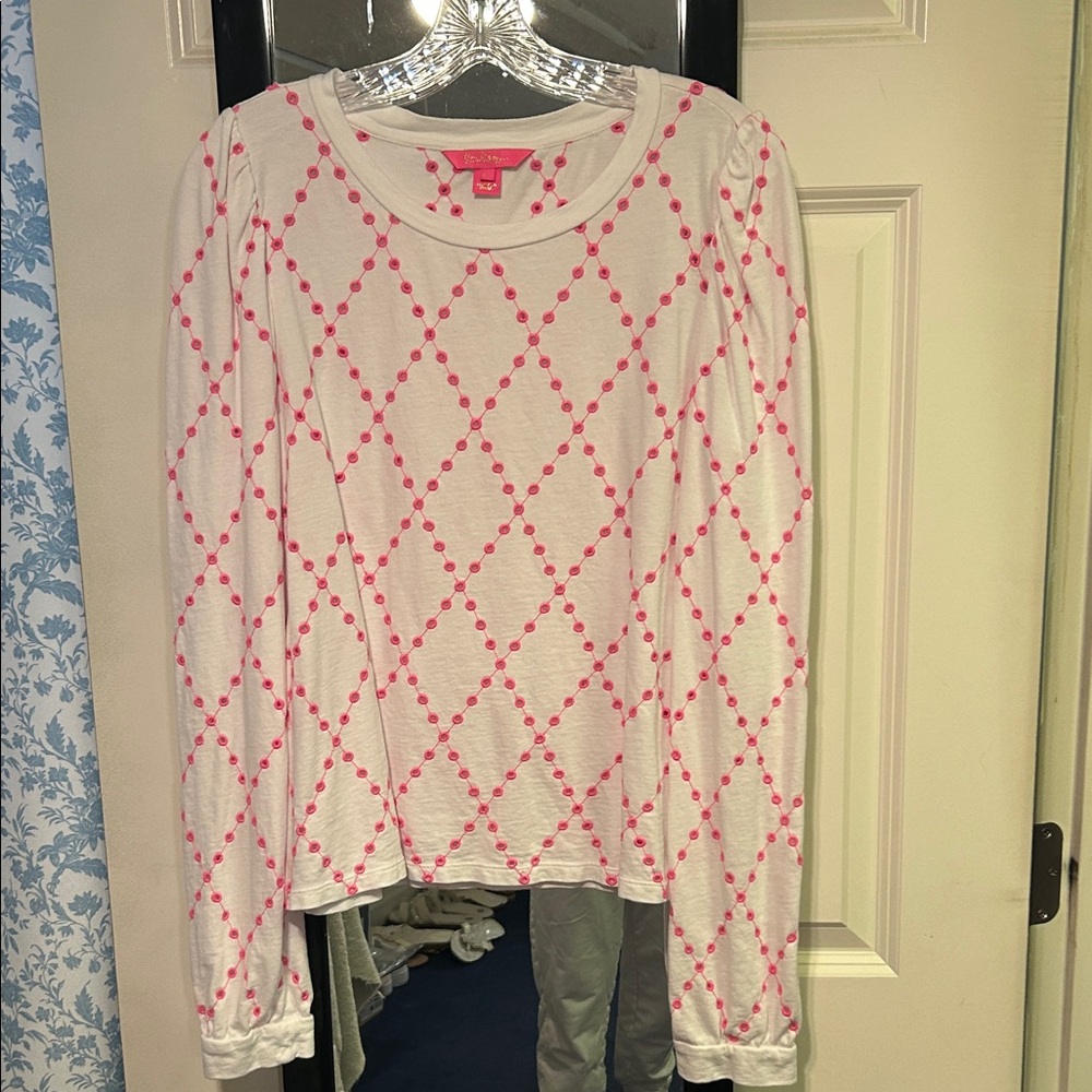 Lilly Pulitzer White Top with Pink Embroidery